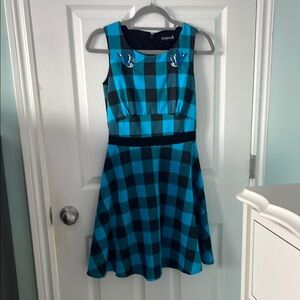 Sourpuss rare blue checked dress with embroidery